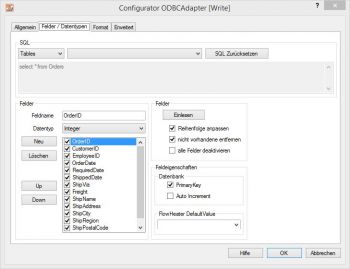ODBC Adapter - Felder und Datentypen
