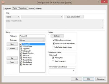 Oracle Adapter - Feldnamen und Datentypen